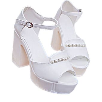 Whyus store Summer Women Girl Sexy Casual PU Thick High Heel Platform Open Toe Sandals Shoes (White) - intl  