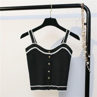 Wild stripes Slim short knitted harness sexy vest bottoming shirt (black) - intl  