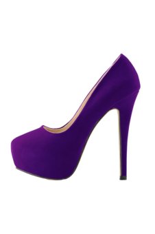 Win8Fong Round Head Suede Platform Pumps Stiletto Shoes (Violet)  