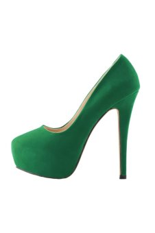 Win8Fong Round Suede Platform Pumps Stiletto Shoes (Green)  