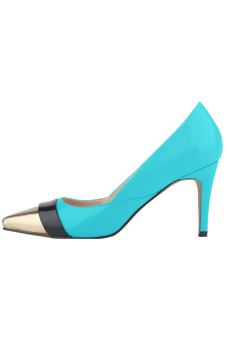 Win8Fong Women's Mid High Heels Pointed Toe Platform Pumps Stiletto Sandal Court Shoes (Blue)  