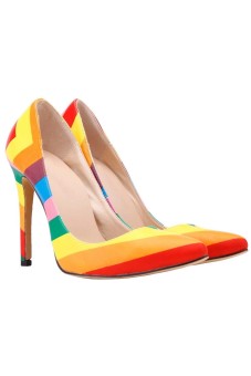 Win8Fong Women's Multicolor High Heels Rivets Rainbow Stiletto Sandals Court Shoes  