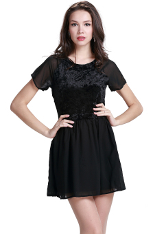 Wings Cut Out Back Velvet Chiffon Dress  