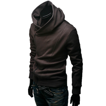 Winter Men's Inclined Zipper Hoodies with Long Sleeve Pullover Hooded Coats coffee - intl  