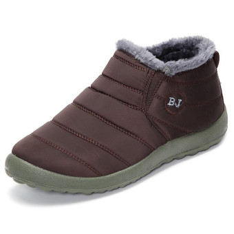 Winter Warm Wool Lining Slip On Flat Ankle Snow Boots For Women Coffee - intl  