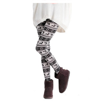 Winter Warm Xmas Stripe Snowflake&Reindeer Cotton Knitted Pants Trousers Legging Black&White - intl  