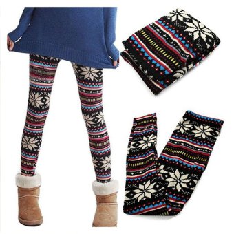 Winter Warm Xmas Stripe Snowflake&Reindeer Cotton Knitted Pants Trousers Legging Multi Color(Intl) - intl  