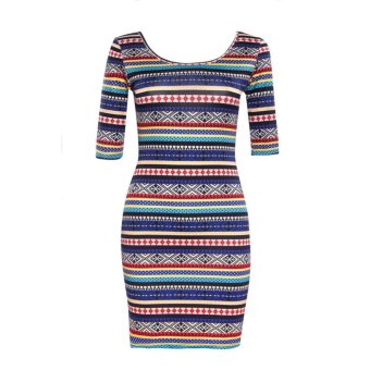 Woen Fashion Colorful Stitching Bodycon Half Sleeve Sli ini Dress  