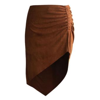 Woen New Stylish Suer Irregular Frosted Velvet Khaki Skirts  