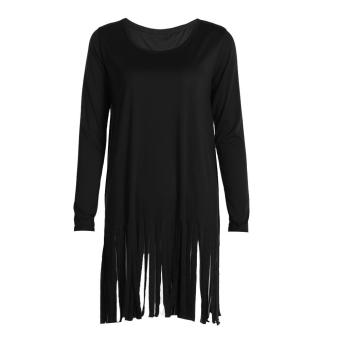 Woen Round Neck Tassel Solid Color Blouse Tops Dress  