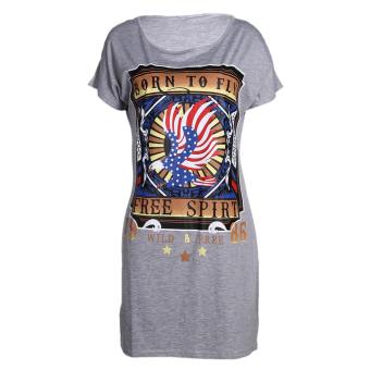 Woens Short Sleeve Eagle Printing T-Shirt ini Dress Tops  