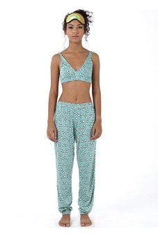Woman Set Pajamas Bralette & Trousers Bone Print - Sea Green  