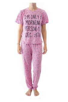 Woman Set Pajamas T-Shirt & Trousers (Print I'm Only A Morning Person on 25th Dec) - Pink  