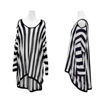Woman Stripes Long-sleeved Knit Strapless Tops  