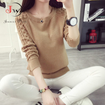 Women Autum Winter Sweater Korean Vintage Twist Round Neck Long-sleeved Knitted Pullover Sweaters Brown - intl  