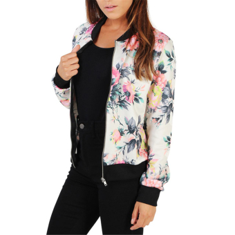 Women Autumn Sexy Floral Printed Tops Vintage Zip Up Bomber Jackets Outfits Long Sleeve Blazer Basic Jackets Ladies Outwear  