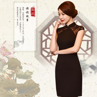 Women Black Dress Chinese Wind Cheongsam - intl  
