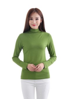Women Blouse Tops Elegant Sexy Ladies Long Sleeve T-Shirt Turtleneck Slim Plus Size Casual Tops Army Green - intl  