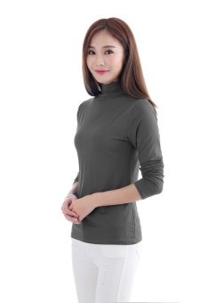 Women Blouse Tops Elegant Sexy Ladies Long Sleeve T-Shirt Turtleneck Slim Plus Size Casual Tops Grey - intl  