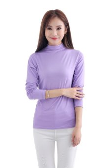 Women Blouse Tops Elegant Sexy Ladies Long Sleeve T-Shirt Turtleneck Slim Plus Size Casual Tops Lavender - intl  