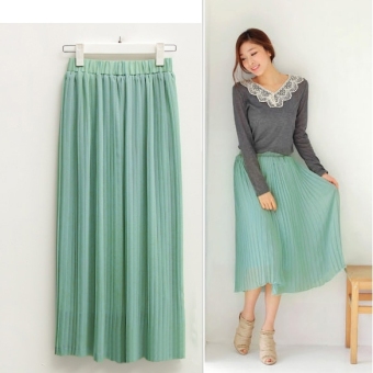 Women Bohemian Pleated Wave Chiffon Maxi Long Skirt Beach Dress 8 Colors Green - intl  