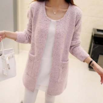 Women Casual Long Sleeve Knitted Cardigan Sweaters Tricotado Cardigan Pink - intl  