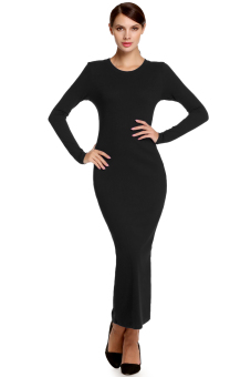 Women Casual Long Sleeve Maxi Bandage Dress (Black) - intl  