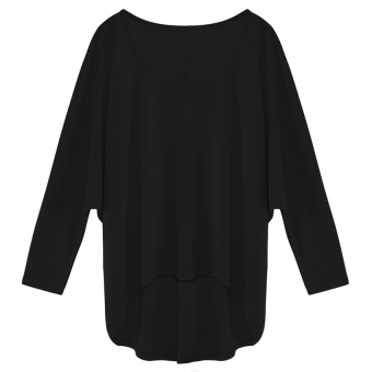 Women Casual O-Neck Loose Irregular Batwing Long Sleeve Tops Blouse (Black) - intl  