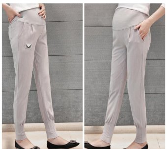 Women Casual Pregnant Clothing Pant Adjustable Maternity belts? Cotton Wide Leg bell-bottomed Pants? Trousers ?gray? - intl  