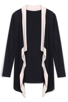 Women Casual Stitching Coat Open Front Irregular Hem Cardigan Outwear Top (Black) - intl  