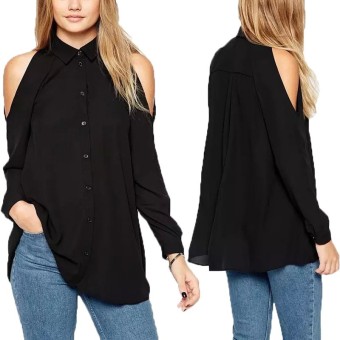 Women Chiffon Long Sleeve Collar T-Shirt Top Off Shoulder Blouse - Intl  