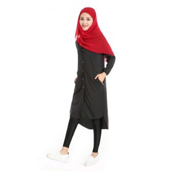women clothing muslim women long shirt tops musulmane clothing (black)  