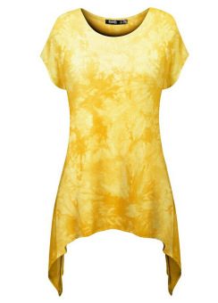 Women Clothing Slim short-sleeved T-shirt Printing Irregular Shirt Tops Yellow (Intl)  