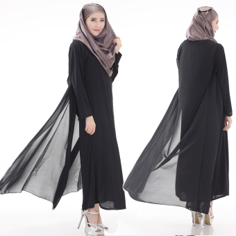 Women Comfortable Muslimah Robes Muslimah Dresses Long-sleeved Cotton Gown Jubah Black - intl  