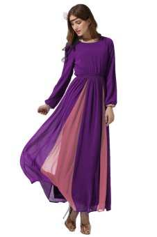 Women court Muslim Wear Chiffon Long Dress Baju Kurung 10014(Purple)  