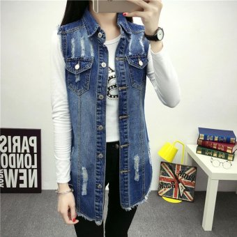 Women Denim Vest Female Long Waistcoat Sleeveless Long Jacket Student Coat Cowboy Coat Wraps College Palliate Wind Coats Fashional Outer Wear - intl  