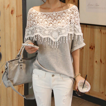 Women Elegant Batwing Lace Shirt Short Sleeve Loose Blouse Tops - Intl  