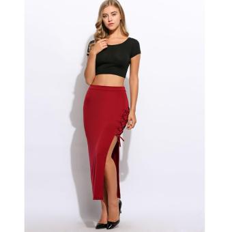 Women Fashion Asymmetrical Side Slit Lace-up Bodycon Long Pencil Skirt - intl  