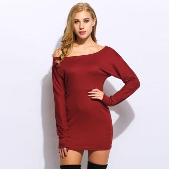 Women Fashion Causal Batwing Long Sleeve Solid Slim Bodycon Mini Pencil Dress - intl  