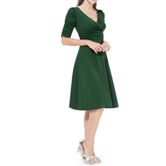 Women Fashion Deep V-neck High Waist Half Sleeve Dress (Army green)  