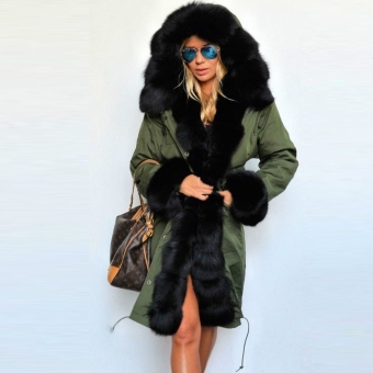 Women Fashion Faux Fur Coat Casual Hooded Parka Long Jacket Outwear Army Green - intl  