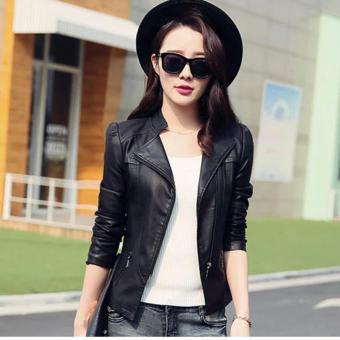 Women Fashion Korean Style locomotive small leather jacket Ladies Girl PU leather coat Long sleeve Outerwear Coat-Black - intl  