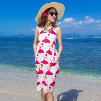 Women Fashion Leisure Loose Skirt with Shoulder-straps Beachwear Red - intl  