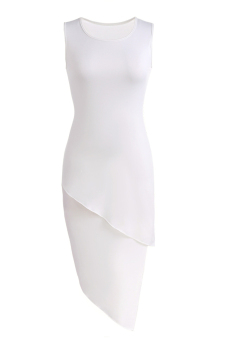 Women Fashion Sexy Casual Round Neck Sleeveless Irregular Hem Stretch Solid Dress S-XL (White) - intl  