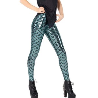 Women Fish Scale Mermaid Print Shine Slim Fit Disco Leggings Trousers Blue 56cm - intl  