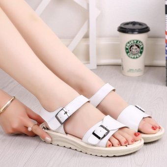Women Flat Sandals Leather Sandals Summer Fashion Shoes(White) - intl  