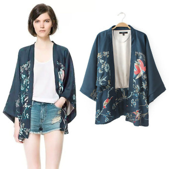 Women Floral Print Batwing Sleeve Casual Kimono Cardigan Outerwear - intl  
