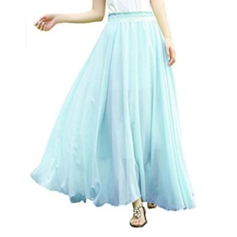 Women Full/ankle Length Elastic Pleated Retro Maxi Chiffon Long Skirt -Lake Blue - intl  