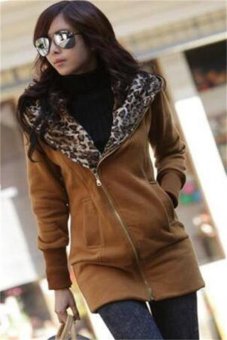 Women Hooded Coat Leopard Grain Thick Sweaters  