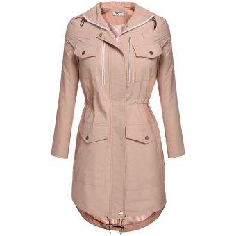 Women Hooded Drawstring Jacket Parka Coat Outerwear  